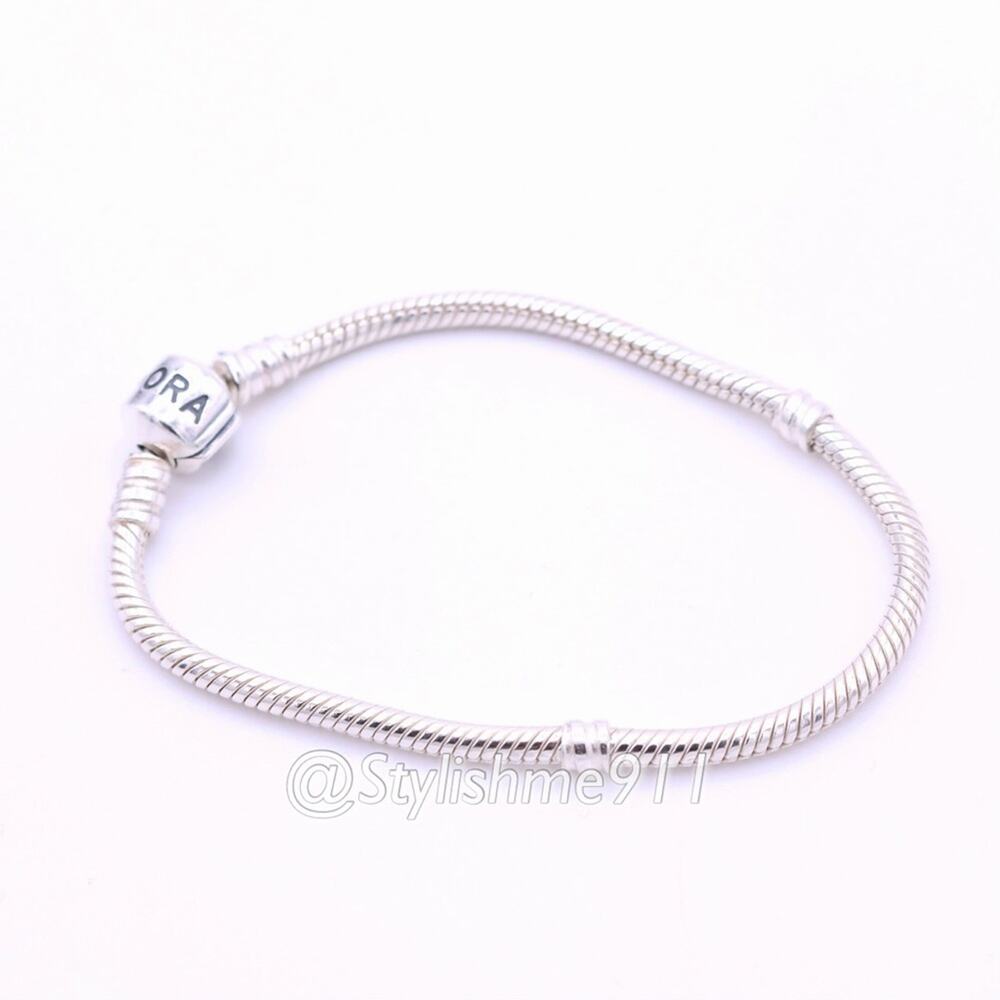 Authentic PANDORA Sterling Silver Barrel Clasp Charm Bracelet/ Old Style - Picture 2 of 9